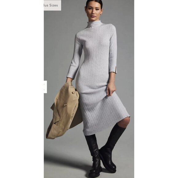 ANTHROPOLOGIE DAILY PRACTICE Textured Column Sweater Dress in Heathered Gray XXS - Picture 1 of 16